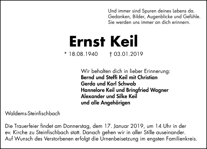 Traueranzeigen Von Ernst Keil Vrm Trauer De