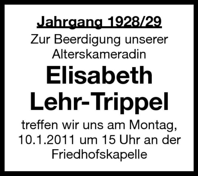 Traueranzeigen Von Elisabeth Lehr Trippel Vrm Trauer De