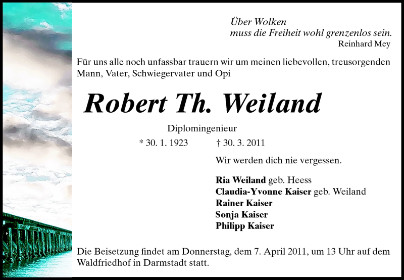 Traueranzeigen Von Robert Th Weiland Vrm Trauer De