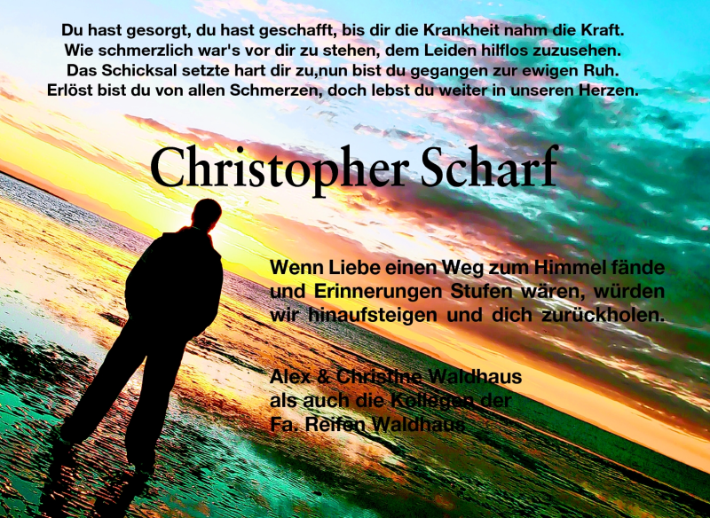 Traueranzeigen Von Christopher Scharf Vrm Trauer De