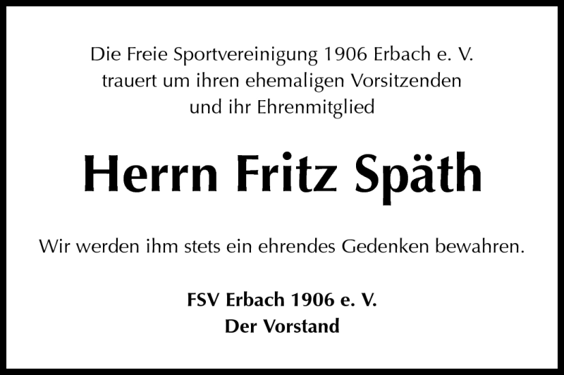 Traueranzeigen von Fritz Späth vrm trauer de