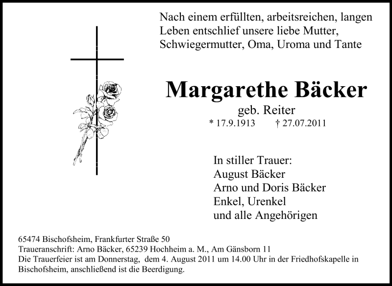 Traueranzeigen Von Margarethe B Cker Vrm Trauer De