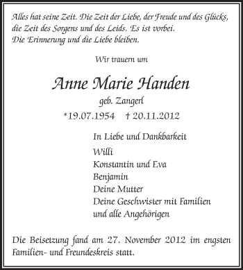 Traueranzeigen Von Anne Marie Handen Vrm Trauer De