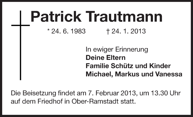 Traueranzeigen Von Patrick Trautmann Vrm Trauer De