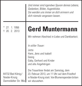 Traueranzeigen Von Gerd Muntermann Vrm Trauer De