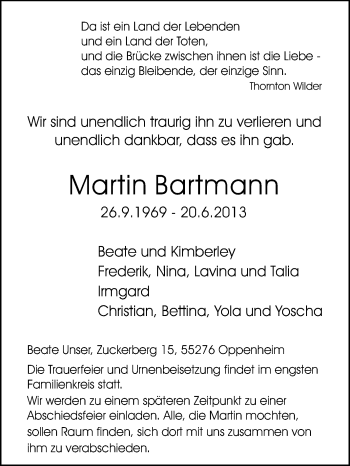 Traueranzeigen Von Martin Bartmann Vrm Trauer De