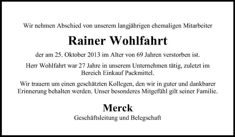 Traueranzeigen Von Rainer Wohlfahrt Vrm Trauer De