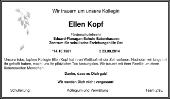 Traueranzeigen Von Ellen Kopf Vrm Trauer De