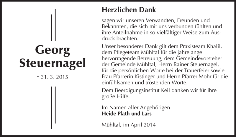 Traueranzeigen Von Georg Steuernagel Vrm Trauer De