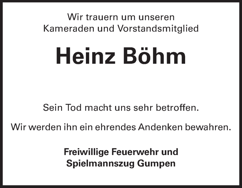 Traueranzeigen Von Heinz B Hm Vrm Trauer De