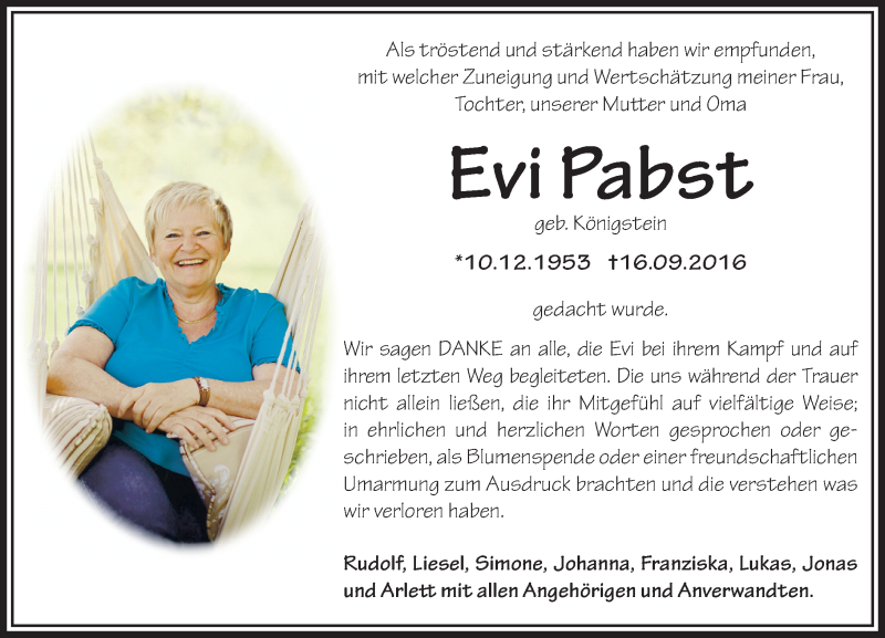 Traueranzeigen Von Evi Pabst Vrm Trauer De