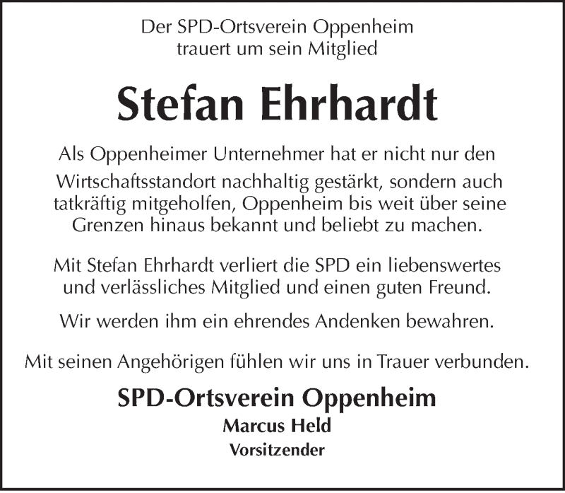 Traueranzeigen Von Stefan Ehrhardt Vrm Trauer De