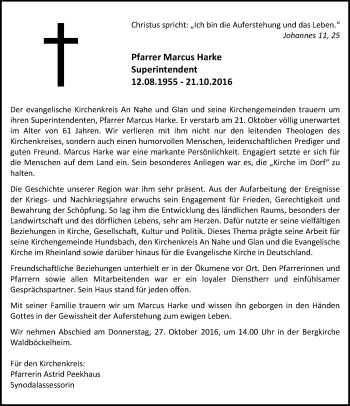 Traueranzeigen Von Marcus Harke Vrm Trauer De