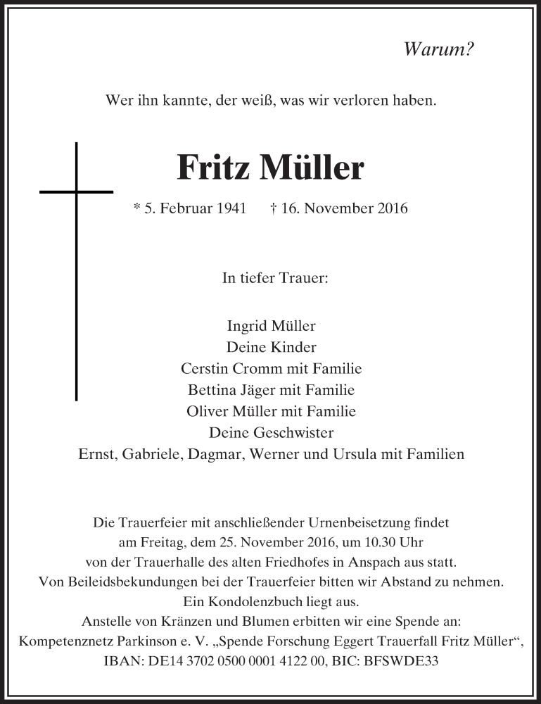 Traueranzeigen Von Fritz M Ller Vrm Trauer De