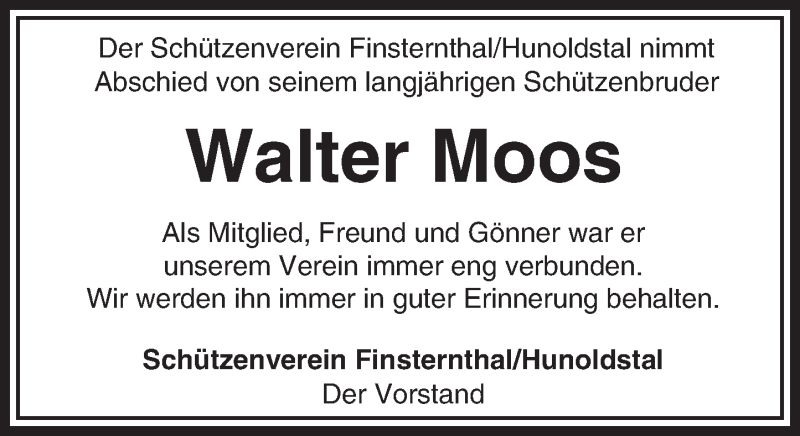 Traueranzeigen Von Walter Moos Vrm Trauer De