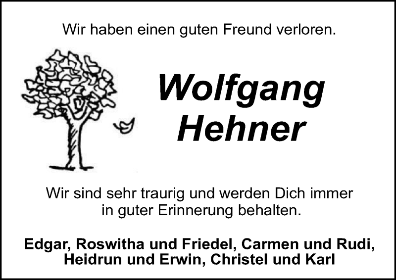 Traueranzeigen Von Wolfgang Hehner Vrm Trauer De