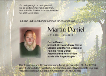 Traueranzeigen Von Martin Daniel Vrm Trauer De