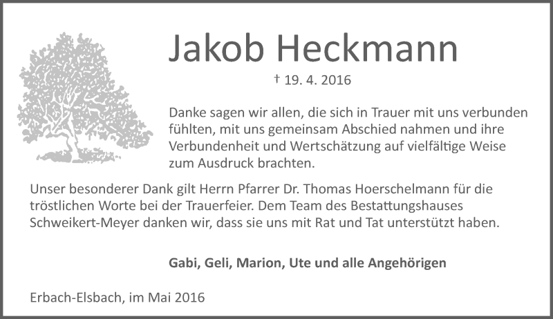 Traueranzeigen Von Jakob Heckmann Vrm Trauer De