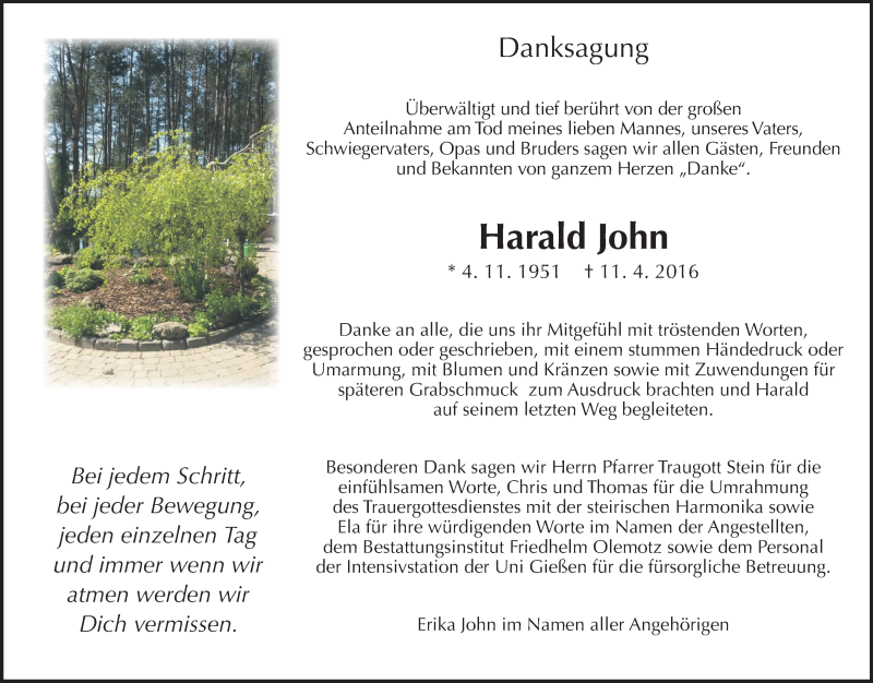 Traueranzeigen Von Harald John Vrm Trauer De