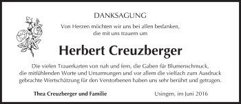 Traueranzeige von Herbert Creuzberger von  Usinger Anzeiger