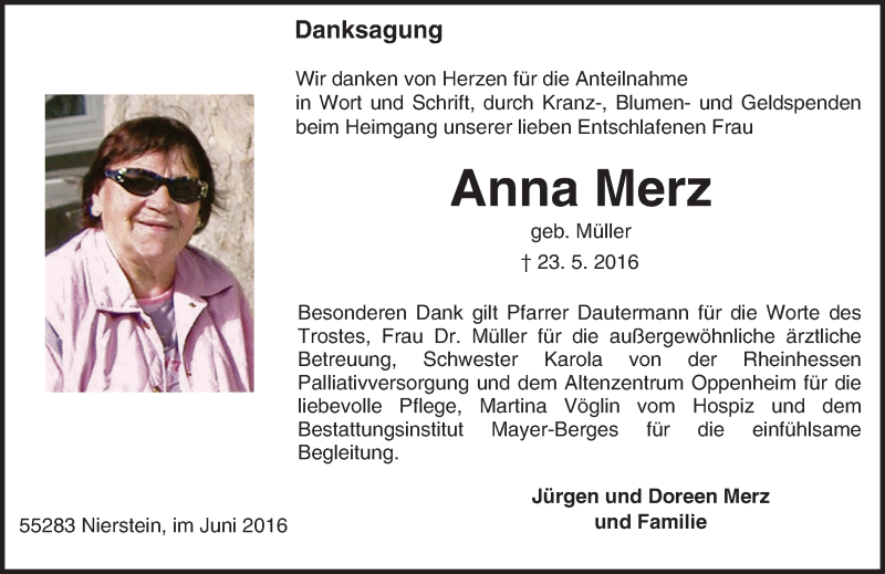 Traueranzeigen Von Anna Merz Vrm Trauer De