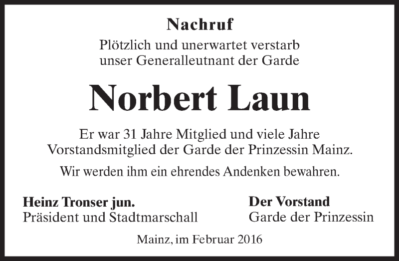 Traueranzeigen Von Norbert Laun Vrm Trauer De