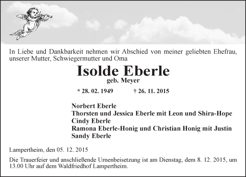 Traueranzeigen Von Isolde Eberle Vrm Trauer De