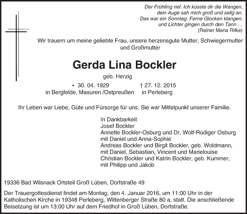 Traueranzeigen Von Gerda Lina Bockler Vrm Trauer De