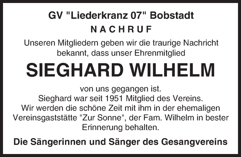 Traueranzeigen Von Sieghard Wilhelm Vrm Trauer De