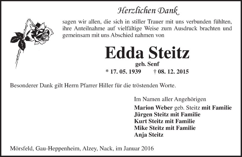 Traueranzeigen Von Edda Steitz Vrm Trauer De