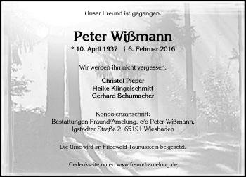 Traueranzeigen Von Peter Wi Mann Vrm Trauer De