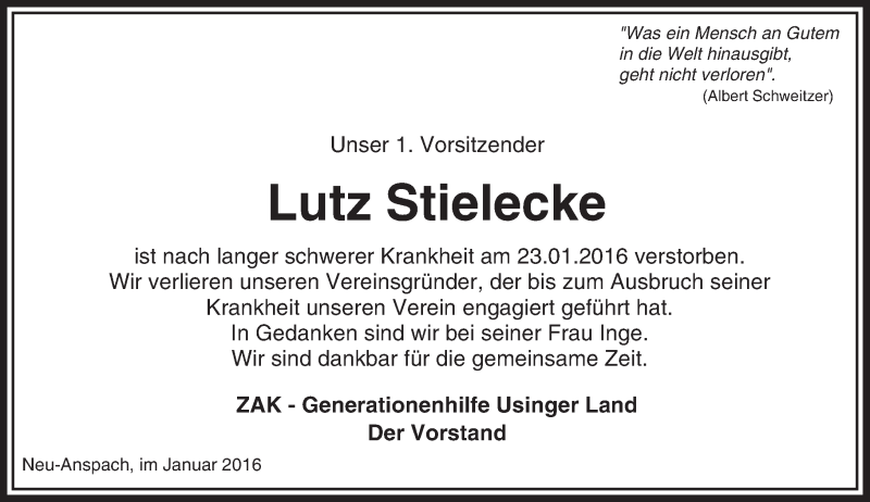 Traueranzeigen Von Lutz Stielecke Vrm Trauer De