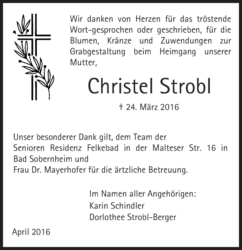 Traueranzeigen Von Christel Strobl Vrm Trauer De