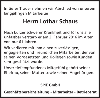 Traueranzeigen Von Lothar Schaus Vrm Trauer De