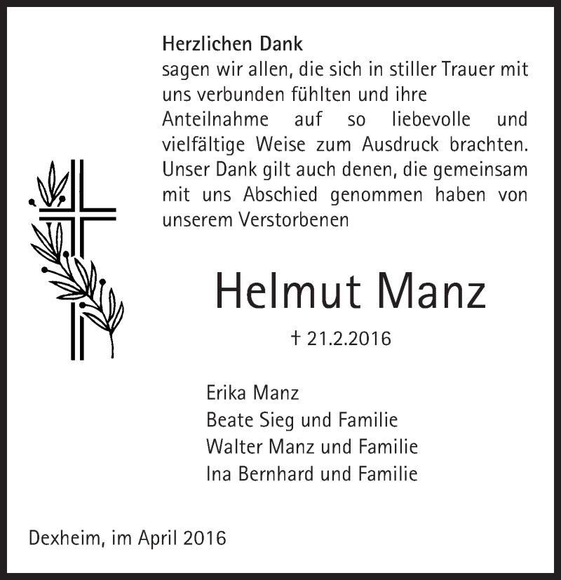 Traueranzeigen Von Helmut Manz Vrm Trauer De