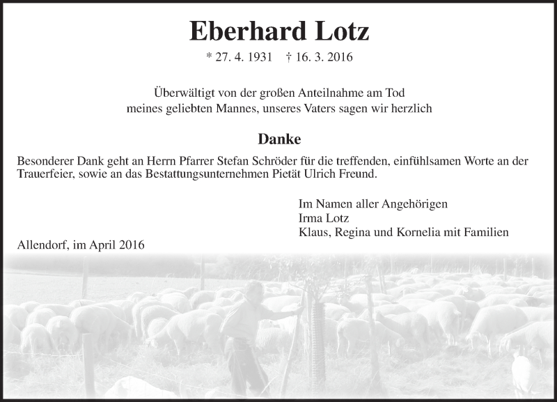 Traueranzeigen Von Eberhard Lotz Vrm Trauer De