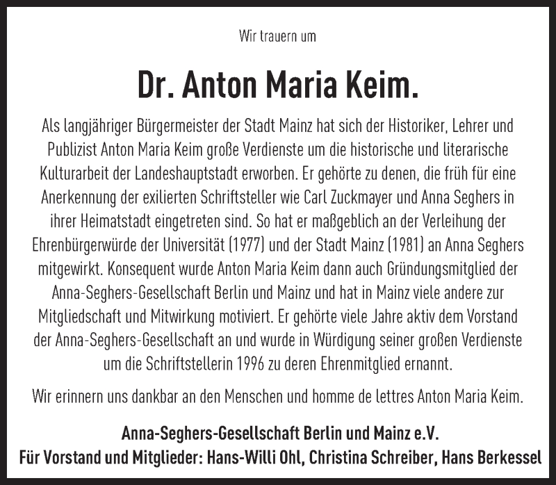 Traueranzeigen Von Anton Maria Keim Vrm Trauer De