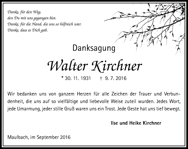 Traueranzeigen Von Walter Kirchner Vrm Trauer De