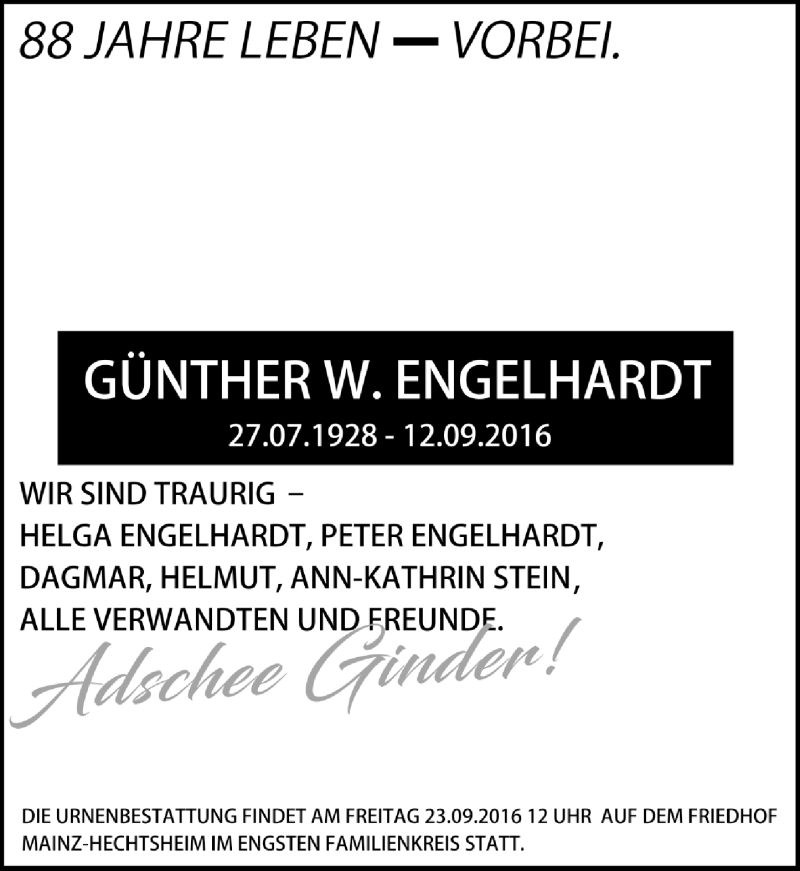 Traueranzeigen von Günther W Engelhardt vrm trauer de