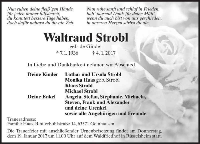 Traueranzeigen Von Waltraud Strobl Vrm Trauer De