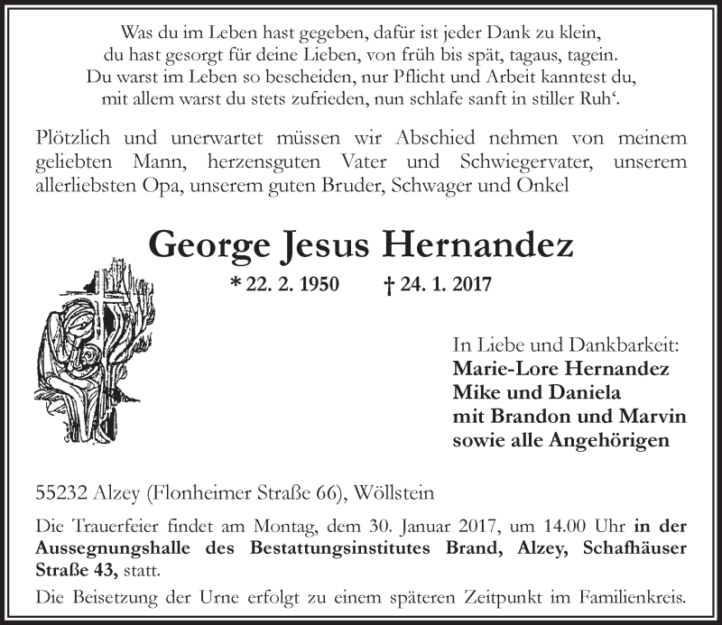 Traueranzeigen Von George Jesus Hernandez Vrm Trauer De