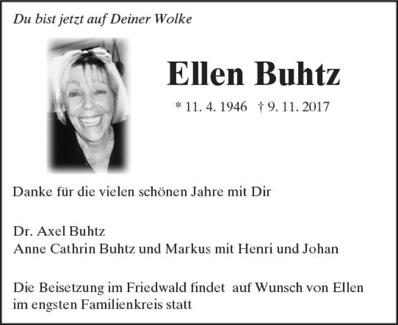 Traueranzeigen Von Ellen Buhtz Vrm Trauer De