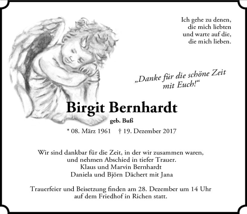 Traueranzeigen Von Birgit Bernhardt Vrm Trauer De