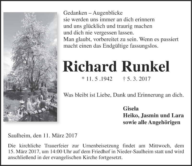 Traueranzeigen Von Richard Runkel Vrm Trauer De