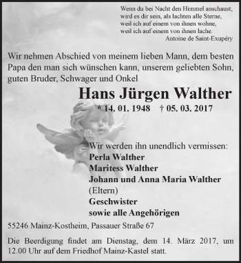 Traueranzeigen von Hans Jürgen Walther vrm trauer de