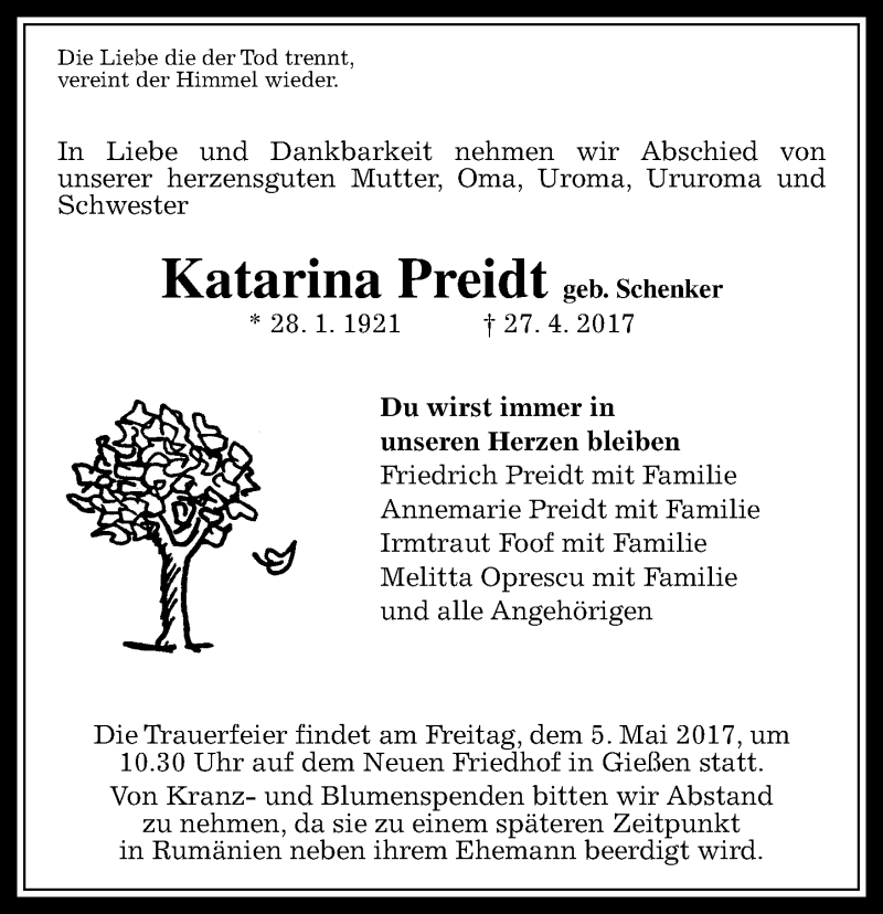 Traueranzeigen Von Katarina Preidt Vrm Trauer De