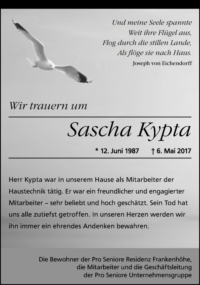 Traueranzeigen Von Sascha Kypta Vrm Trauer De