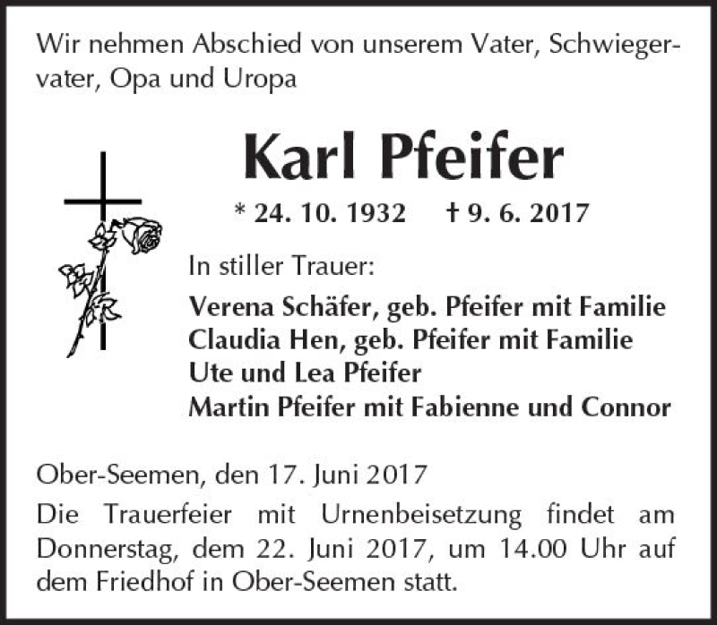 Traueranzeigen Von Karl Pfeifer Vrm Trauer De