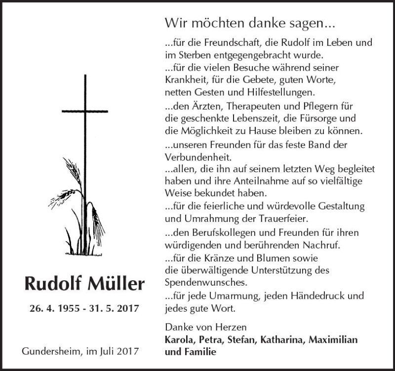 Traueranzeigen Von Rudolf M Ller Vrm Trauer De