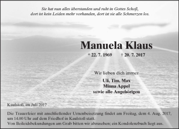 Traueranzeigen Von Manuela Klaus Vrm Trauer De